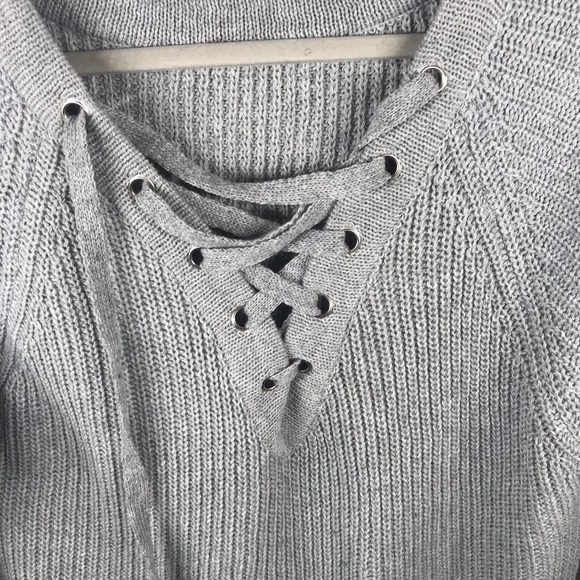 Grey Lace Up Oversized Knit Sweater - Picture 6 of 8